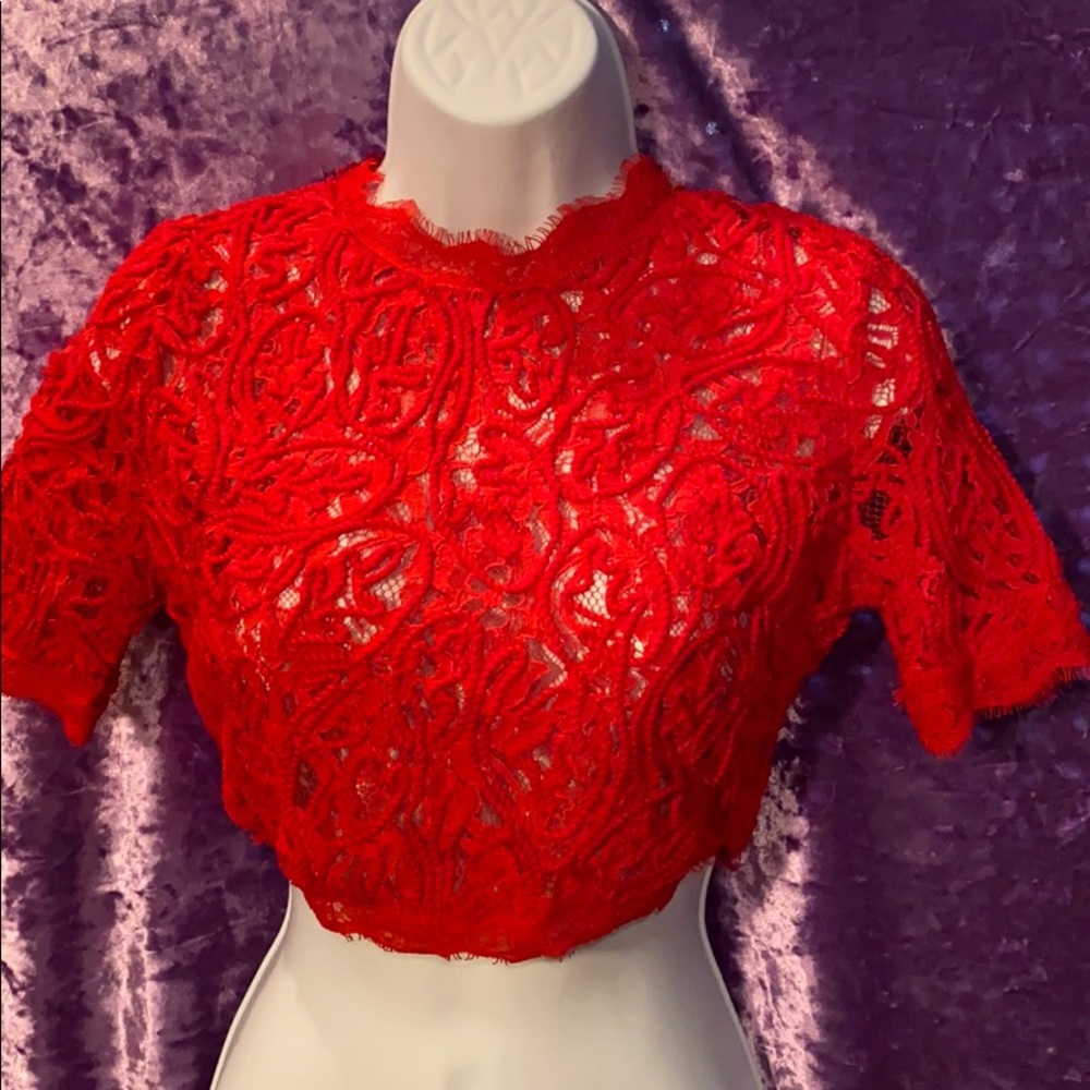 A’ganci Josephine Red lace crop NWT